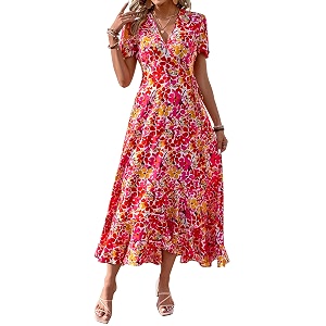 PRETTYGARDEN Womens Summer Wrap Maxi Dress Casual