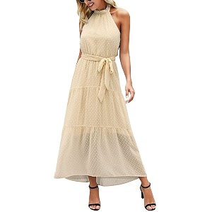 PRETTYGARDEN Womens Halter Neck Floral Long Maxi