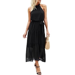 PRETTYGARDEN Womens Halter Neck Floral Long Maxi