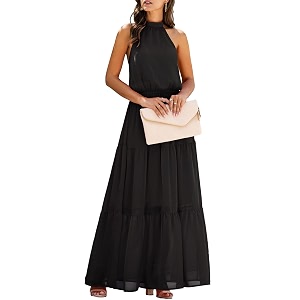 PRETTYGARDEN Womens Halter Neck Floral Long Maxi