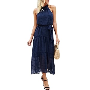 PRETTYGARDEN Womens Halter Neck Floral Long Maxi