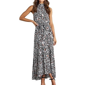 PRETTYGARDEN Womens Halter Neck Floral Long Maxi