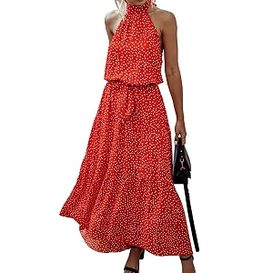 PRETTYGARDEN Womens Halter Neck Floral Long Maxi