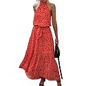 PRETTYGARDEN Womens Halter Neck Floral Long Maxi