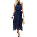 PRETTYGARDEN Womens Halter Neck Floral Long Maxi