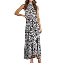 PRETTYGARDEN Womens Halter Neck Floral Long Maxi