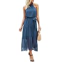 PRETTYGARDEN Womens Halter Neck Floral Long Maxi