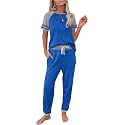 PRETTYGARDEN Women Summer Two Piece Outfits Striped Short Sleeve Pullover and Long Pants Tracksuit Travel Pajama Lounge Set