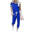PRETTYGARDEN Women Summer Two Piece Outfits Striped Short Sleeve Pullover and Long Pants Tracksuit Travel Pajama Lounge Set
