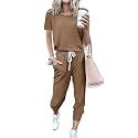 PRETTYGARDEN Women Summer Two Piece Outfits Striped Short Sleeve Pullover and Long Pants Tracksuit Travel Pajama Lounge Set