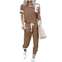 PRETTYGARDEN Women Summer Two Piece Outfits Striped Short Sleeve Pullover and Long Pants Tracksuit Travel Pajama Lounge Set