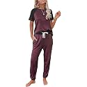 PRETTYGARDEN Women Summer Two Piece Outfits Striped Short Sleeve Pullover and Long Pants Tracksuit Travel Pajama Lounge Set