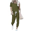 PRETTYGARDEN Women Summer Two Piece Outfits Striped Short Sleeve Pullover and Long Pants Tracksuit Travel Pajama Lounge Set