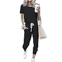 PRETTYGARDEN Women Summer Two Piece Outfits Striped Short Sleeve Pullover and Long Pants Tracksuit Travel Pajama Lounge Set