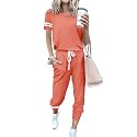 PRETTYGARDEN Women Summer Two Piece Outfits Striped Short Sleeve Pullover and Long Pants Tracksuit Travel Pajama Lounge Set