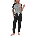 PRETTYGARDEN Women Summer Two Piece Outfits Striped Short Sleeve Pullover and Long Pants Tracksuit Travel Pajama Lounge Set