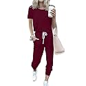 PRETTYGARDEN Women Summer Two Piece Outfits Striped Short Sleeve Pullover and Long Pants Tracksuit Travel Pajama Lounge Set