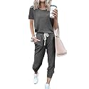 PRETTYGARDEN Women Summer Two Piece Outfits Striped Short Sleeve Pullover and Long Pants Tracksuit Travel Pajama Lounge Set