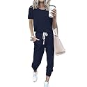 PRETTYGARDEN Women Summer Two Piece Outfits Striped Short Sleeve Pullover and Long Pants Tracksuit Travel Pajama Lounge Set