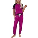 PRETTYGARDEN Women Summer Two Piece Outfits Striped Short Sleeve Pullover and Long Pants Tracksuit Travel Pajama Lounge Set