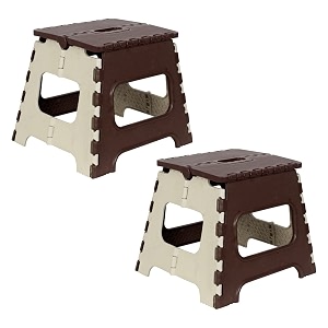 prettykrafts 12 inches super strong folding step stool for adults and kids kitchen stepping stools garden step stool kitchen stool -pack of 2brown