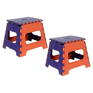 prettykrafts 12 inches super strong folding step stool for adults and kids kitchen stepping stools garden step stool kitchen stool -pack of 2orange