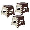 PrettyKrafts 12 Inches Super Strong Folding Step Stool for Adults and Kids, Kitchen Stepping Stools, Garden Step Stool Kitchen Stool -(Pack of 3),Brown