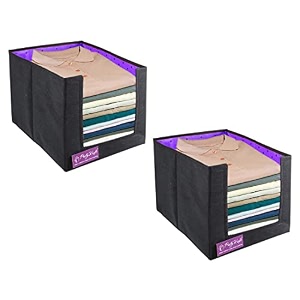 prettykrafts 2 pcs non woven shirt stackercloth organizer for storagecloset amp wardrobe organizer for storagefoldable shirt organizer cloth storage box purple 26x40x26 cm