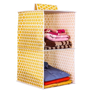 prettykrafts 2-shelf hanger closet hanging shelves - clothes organizer and storage for sweater jeans shirt - dorm wardrobe nursery rv room - kids closet hanging accessories  easy mount qtr yellow