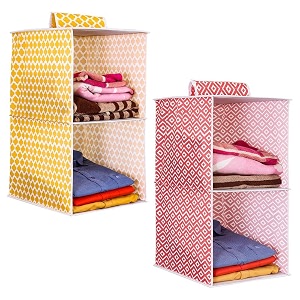 prettykrafts 2-shelf hanger closet hanging shelves - clothes organizer and storage for sweater jeans shirt - dorm wardrobe - kids closet hanging accessories  easy mount qtr yellow amp redpack of 2