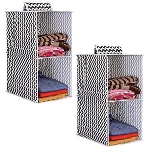 prettykrafts 2-shelf hanger closet hanging shelves - clothes organizer and storage for sweater jeans shirt - dorm wardrobe nursery - kids closet hanging accessories  easy mount wave blackpack of 2