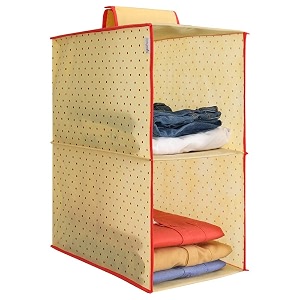 prettykrafts 2-shelf hanger closet hanging shelves - clothes organizer and storage for sweater jeans shirt - dorm wardrobe nursery rv room - kids closet hanging accessories  easy mountdots yellow