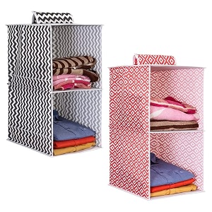 prettykrafts 2-shelf hanger closet hanging shelves - clothes organizer and storage for sweater jeans shirt - dorm wardrobe - kids closet hanging accessories  easy mount black amp redpack of 2