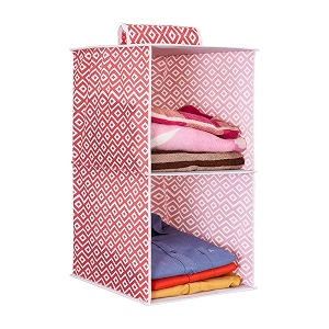 prettykrafts 2-shelf hanger closet hanging shelves - clothes organizer and storage for sweater jeans shirt - dorm wardrobe nursery rv room - kids closet hanging accessories  easy mount diam red