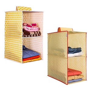 prettykrafts 2-shelf hanger closet hanging shelves - clothes organizer and storage for sweater jeans shirt - dorm wardrobe - kids closet hanging accessories  easy mount qtr amp dots yellowpack of 2