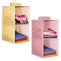 PrettyKrafts 2-Shelf Hanger Closet Hanging Shelves - Clothes Organizer and Storage for Sweater Jeans Shirt - Dorm Wardrobe - Kids Closet Hanging Accessories | Easy Mount| Qtr Yellow &amp; Red,Pack of 2