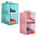 PrettyKrafts 2-Shelf Hanger Closet Hanging Shelves - Clothes Organizer and Storage for Sweater Jeans Shirt - Dorm Wardrobe - Kids Closet Hanging Accessories | Easy Mount| Red &amp; Dots Green,Pack of 2
