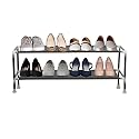 PrettyKrafts 2-Tier Metal Stackable Shoe Rack, Expandable &amp; Adjustable Shoe Organizer Storage Shelf, Collapsible Shoe Rack Without Cover, Black