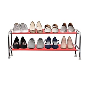 prettykrafts 3-tier stackable shoe rack expandable amp adjustable shoe organizer storage shelfcollapsible shoe rack without cover red