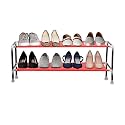 PrettyKrafts 3-Tier Stackable Shoe Rack, Expandable &amp; Adjustable Shoe Organizer Storage Shelf,Collapsible Shoe Rack Without Cover, Red