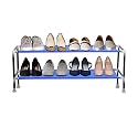 PrettyKrafts 2-Tier Stackable Shoe Rack, Expandable & Adjustable Shoe Organizer Storage Shelf,Collapsible Shoe Rack Without Cover, Blue