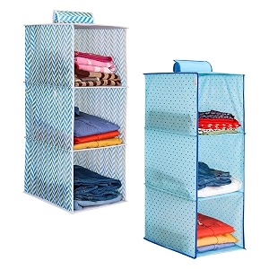 prettykrafts 3-shelf hanger closet hanging shelves - clothes organizer and storage for sweater jeans shirt - dorm wardrobe - kids closet hanging accessories  easy mountarrow amp dots bluepack of 2