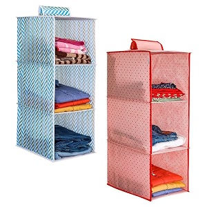 prettykrafts 3-shelf hanger closet hanging shelves - clothes organizer and storage for sweater jeans shirt - dorm wardrobe - kids closet hanging accessories  easy mountpink amp arrow bluepack of 2