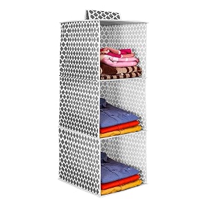 prettykrafts 3-shelf hanger closet hanging shelves - clothes organizer and storage for sweater jeans shirt - dorm wardrobe nursery rv room - kids closet hanging accessories  easy mountqtr grey