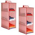 PrettyKrafts 3-Shelf Hanger Closet Hanging Shelves - Clothes Organizer and Storage for Sweater Jeans Shirt - Dorm Wardrobe Nursery - Kids Closet Hanging Accessories | Easy Mount| Dots Pink,Pack of 2