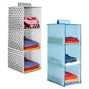 PrettyKrafts 3-Shelf Hanger Closet Hanging Shelves - Clothes Organizer and Storage for Sweater Jeans Shirt - Dorm Wardrobe - Kids Closet Hanging Accessories | Easy Mount|Grey &amp; Dots Blue,Pack of 2