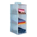 PrettyKrafts 3-Shelf Hanger Closet Hanging Shelves - Clothes Organizer and Storage for Sweater Jeans Shirt - Dorm Wardrobe Nursery Rv Room - Kids Closet Hanging Accessories | Easy Mount|Arrwo Blue