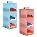 PrettyKrafts 3-Shelf Hanger Closet Hanging Shelves - Clothes Organizer and Storage for Sweater Jeans Shirt - Dorm Wardrobe - Kids Closet Hanging Accessories | Easy Mount|Dots Pink & Blue,Pack of 2