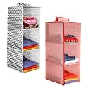 PrettyKrafts 3-Shelf Hanger Closet Hanging Shelves - Clothes Organizer and Storage for Sweater Jeans Shirt - Dorm Wardrobe - Kids Closet Hanging Accessories | Easy Mount|Grey &amp; Pink,Pack of 2