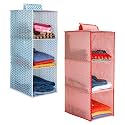 PrettyKrafts 3-Shelf Hanger Closet Hanging Shelves - Clothes Organizer and Storage for Sweater Jeans Shirt - Dorm Wardrobe - Kids Closet Hanging Accessories | Easy Mount|PInk &amp; Arrow Blue,Pack of 2